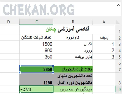 عملگر های حسابی,آموزش اکسل ,عملگر تقسیم در اکسل- Arithmetic operators - Excel training -division operator in Excel